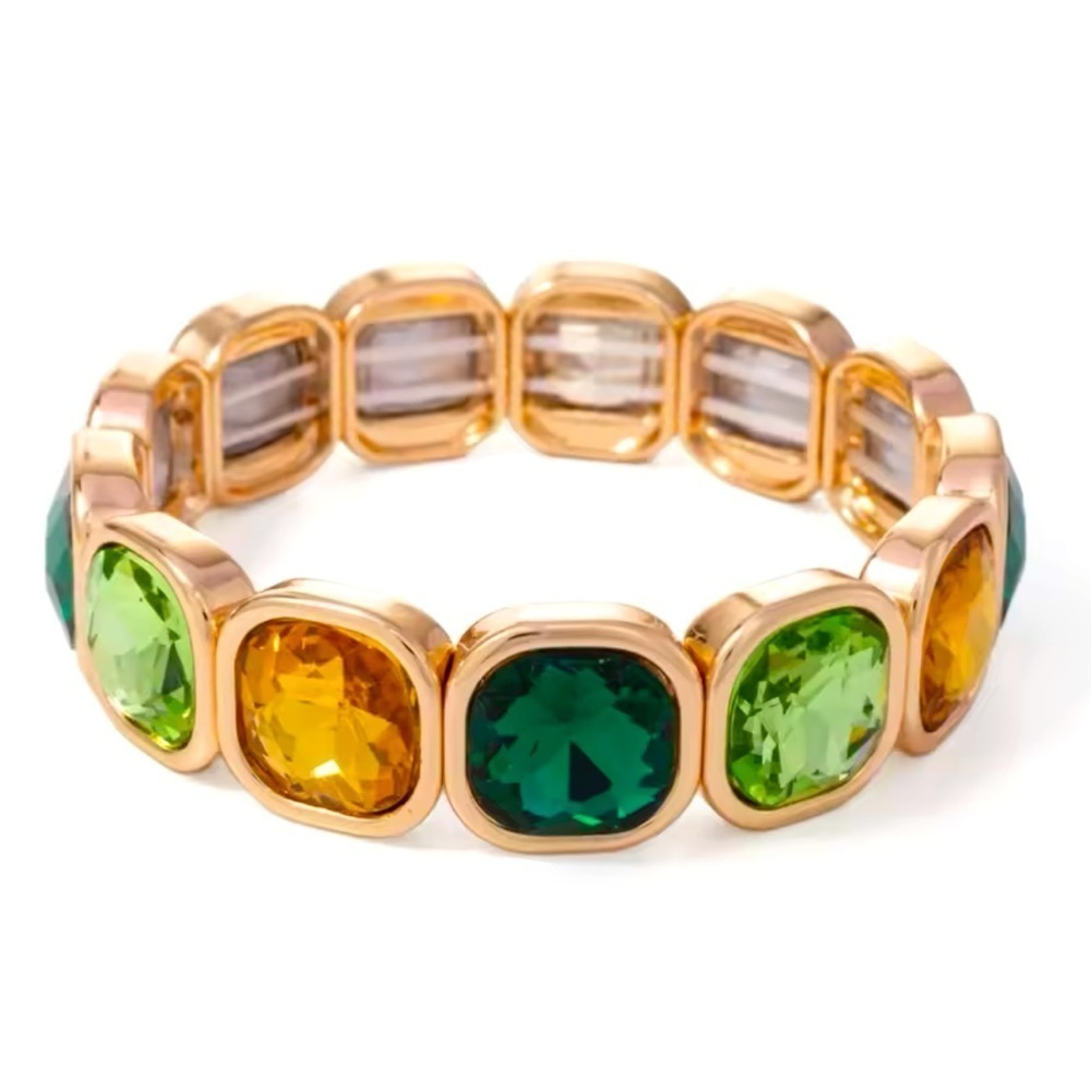 Diamond Green Haze Gemstone Crystal Stretch Bracelet - Picture 1 of 16